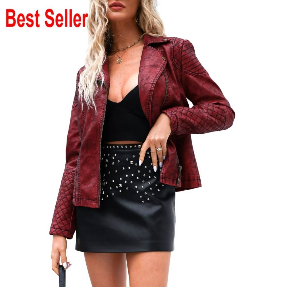 Faux Leather Motorcycle Jacket Lightweight Classic Coat Spring Trendy